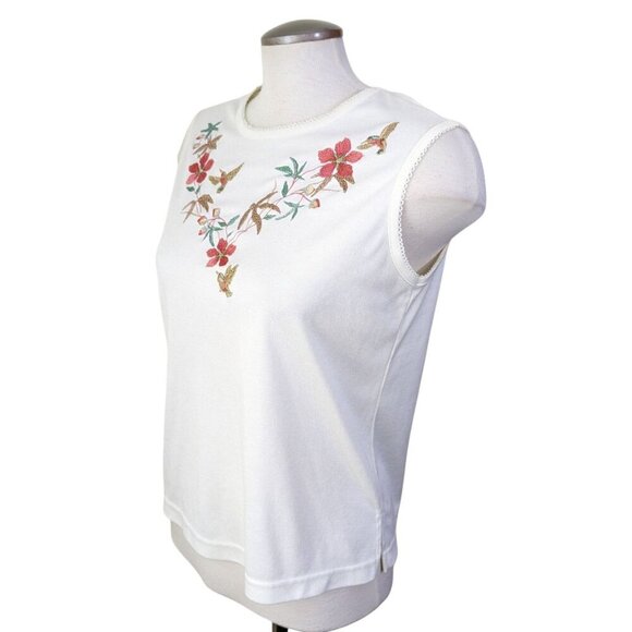 Vintage BonWorth Womens Tank Size S Petite Cream Hummingbird Flowers Embroidered - Picture 5 of 7